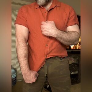 Banana Republic linen orange button up shirt sz L preowned New condition